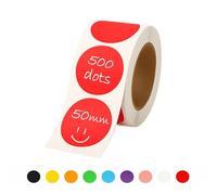 Rubigo 50mm Coloured Circle Stickers - 500 Round Stickers - 10 Colours, Writable, Durable Sticky Labels on a Roll for Thermal Transfer Printing, Moving House, Warehouse, Crafts. Semi Gloss (Bold Red)
