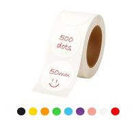 Rubigo 50mm Coloured Circle Stickers, 500 Round Stickers - 10 Colours, Writable, Durable Sticky Labels on a Roll for Thermal Transfer Printing, Moving House, Warehouse, Crafts. Semi Gloss (Pure White)