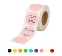 Rubigo 50mm Coloured Circle Stickers, 500 Round Stickers, 10 Colours, Writable, Durable Sticky Labels on a Roll for Thermal Transfer Printing, Moving House, Warehouse, Crafts. Semi Gloss (Pastel Pink)