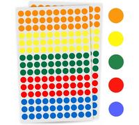 Rubigo 8mm Coloured Dot Stickers - 1500/3000 Sticky Dots in 5 Assorted Colours, Circle Labels for Calendars, Planners, Crafts, Office & School Use (1500 Dots)