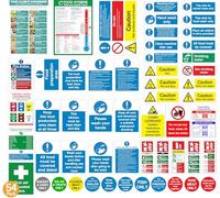 Rubigo Complete Kitchen Safety Signs Set - 54 Self Adhesive Waterproof & Heat-Resistant Stickers - ISO 7010 Compliant - Commercial Kitchen Use - Food Hygiene, Allergy, Fire Action - Bold & Clear (54)