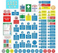 Rubigo Complete Kitchen Safety Signs Set - 65 Self Adhesive Waterproof & Heat-Resistant Stickers - ISO 7010 Compliant - Commercial Kitchen Use - Food Hygiene, Allergy, Fire Action - Bold & Clear (65)