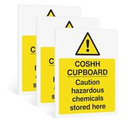 Rubigo Coshh Cupboard Sign - Self Adhesive Hazardous Chemicals Stored Here Coshh Stickers, Waterproof Health and Safety Signs - 20x15cm (Pack of 3)