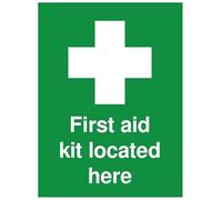 Rubigo First Aid Kit Sticker Located Here Safety Sign - Signs of Safety Self-Adhesive First Aid Sticker, ISO Certified First Aid Signs, 20x15cm (Pack of 1)