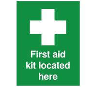 Rubigo First Aid Kit Sticker Located Here Safety Sign - Signs of Safety Self-Adhesive First Aid Sticker, ISO Certified First Aid Signs, 20x15cm (Pack of 2)