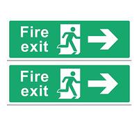 RubiGo Pack of Fire Exit Signs (RIGHT ARROW) Self Adhesive 30 X 10cm Fire Escape Sign Sticker Emergency Exit Signage (2)