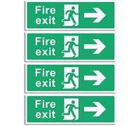 RubiGo Pack of Fire Exit Signs (RIGHT ARROW) Self Adhesive 30 X 10cm Fire Escape Sign Stickers (4)