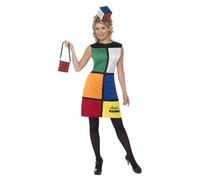 Rubiks Cube Costume 1980s Retro Ladies 80s Fancy Dress Outfit Adults Mens