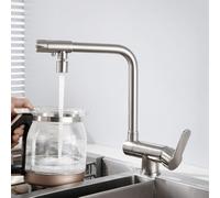 Rubinetti da cucina a 3 Vie, pieghevoli, con finestra interna, miscelatore per lavello da cucina Spazzolato, rubinetto per lavello girevole a 360° in ottone a 3 Vie - La
