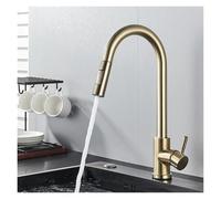 Rubinetto da cucina estraibile in oro Spazzolato, miscelatore monocomando girevole a 360° per Acqua calda e fredda, Design moderno, facile installazione, resistente acces
