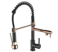 Rubinetto da cucina estraibile Nero, miscelatore girevole a 360° con rame Senza Piombo, spruzzatore flessibile, maniglia singola, 2 modalità di spruzzo, Design moderno a