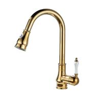 Rubinetto da cucina retrò Vintage con doccetta estraibile, miscelatore monocomando dorato, beccuccio girevole a 1 foro, Acqua calda e fredda, Elegante lavello per cucine