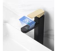 Rubinetto per lavandino con temperatura Digitale a LED, miscelatore da tavolo Nero e oro per Acqua calda e fredda del bagno, Design Corto, attacco G1/2, Stile moderno