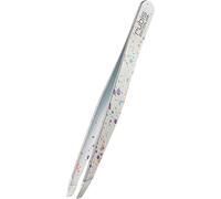 Rubis Hair Tweezers Slanted Action Painting Turquoise Stainless Steel. Plucking and Shaping Eyebrows. Made in Switzerland.
