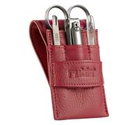 Rubis Manicure Set Red Leather - 4 Piece Tool Kit - with Cuticle Scissors 'Colibri', Mini Nail Clippers, Nail Cleaner/Cuticle Pusher and Premium Glass Nail File