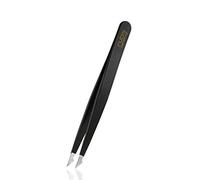Rubis Tweezers Evolution - 2in1 Pointed Slant Tweezers - Sharp Tip for Fine Hair & Ingrown Hairs - Black Stainless Steel Angled Tweezer