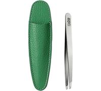 Rubis Tweezers - Eyebrow Tweezers Slanted in Green Leather Tweezers Case - Professional Tweezers for Eyebrow Plucking