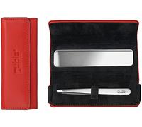 Rubis Tweezers Slanted w/Genuine Leather tweezer case - Sharp Wig Tweezers Stainless Steel for Facial Hair and Eyebrow Plucking