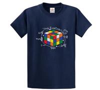 Rubix Math Rubik Cube Solving Problem Retro Funny Vintage Unisex Adults Crew Neck T-Shirt(XXL,Navy)