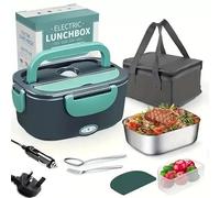 RUBIZA Electric Lunch Box 1.5L 60W 12V/24V Fast Heating Lunch Boxes, Portable Large Food Warmer with Carry Bag Fork & Spoon for Car Truck Office