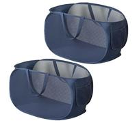 Rubruan 2 Piece Popup Mesh Laundry Basket Durable Handles Collapsible Laundry Baskets Folding Clothes Pastic Hamper for Laundry Room College Dorm (2 x Navy Blue)