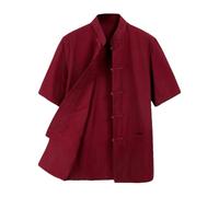 Rubruan Men’s Cotton Kung Fu Short Sleeve Shirt - Traditional Chinese Tang Suit Casual Clothes Wine Red