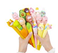 Rubu22a 10PC Cute Anti-Stress Gel Pen - Squeezies Stationery for Relaxing Cartoon Ballpoint Pen Silicone Pens Black Ink Tip Diameter 1mm Animal Theme (Beige)