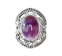 Rubu22a Amethyst Ring Old Silver Inlay Retro Women's Men's Hand Jewellery Colourful Crystal Ring with Amber, purple, 9 (EU)