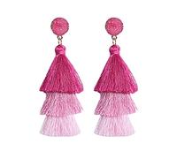 Rubu22a Bohemian Three Layer Tassel Earrings Simple Exaggerated Earrings Rings Silver Small, b, One Size