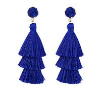 Rubu22a Bohemian Three Layer Tassel Earrings Simple Exaggerated Earrings Rings Silver Small, blue, One Size