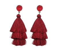 Rubu22a Bohemian Three Layer Tassel Earrings Simple Exaggerated Earrings Rings Silver Small, G, One Size