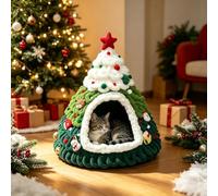 Rubu22a Christmas Tree Cat Bed Knitted Warm Nest 50 x 60 cm A | Cat cave, for puppies and small animals, indoor and outdoor, multiple colour variations, warm knitted design
