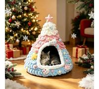 Rubu22a Christmas Tree Cat Bed Knitted Warm Nest 50 x 60 cm C | Cat cave, for puppies and small animals, indoor and outdoor, multiple colour variations, warm knitted design