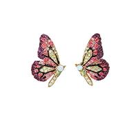 Rubu22a Colorful Crystal Butterfly Earrings with Rhinestone Colorful Earrings Female Exaggerated European and American Retro Earrings Silver Endless Hoop Earrings, purple, One Size