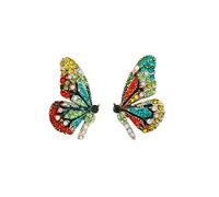 Rubu22a Colorful Crystal Butterfly Earrings with Rhinestone Colorful Earrings Female Exaggerated European and American Retro Earrings Silver Endless Hoop Earrings, Green, One Size