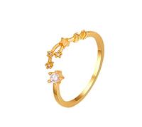 Rubu22a Gold Zircon Ring for Women Openwork Design Open Ring Constellation Adjustable Ring Opening Size 12 Constellation Rhinestone Ring Curtain Fixing Rings, c, One Size