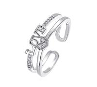 Rubu22a Heidelberger The Rings Adjustable Ring with Opening Engagement Round Cut Cubic Zirconia Women's Wedding Rings Jewellery Rings for Woman, silver, One Size
