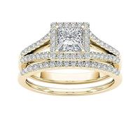 Rubu22a Jewellery Ring Inlay Gold-Plated Classic Pair Zircon Rings Jute Bag The Rings, gold, 9 (EU)