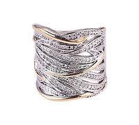 Rubu22a New Creative Plated Two-Tone Genuine Gold Cubic Zirconia Ring Female Engagement Ring #Name?, a, C
