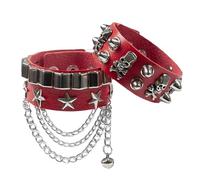Rubu22a Pack of 2 Unisex Punk Studded Bracelet, Leather Bracelet, Black Gothic Bangle Rivets, Leather Rivets, Cuff for Halloween, Christmas, Costume Party, Rock, Concert, one size, Stainless Steel
