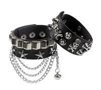 Rubu22a Pack of 2 Unisex Punk Studded Bracelet, Leather Bracelet, Black Gothic Bangle Rivets, Leather Rivets, Cuff for Halloween, Christmas, Costume Party, Rock, Concert, one size, Stainless Steel