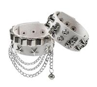 Rubu22a Pack of 2 Unisex Punk Studded Bracelet, Leather Bracelet, Black Gothic Bangle Rivets, Leather Rivets, Cuff for Halloween, Christmas, Costume Party, Rock, Concert, one size, Stainless Steel