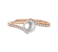 Rubu22a Pearl Ring with Diamonds Simple Fashion Jewellery Popular Accessories Ring Bib Collectible Works, Rose Gold, One Size