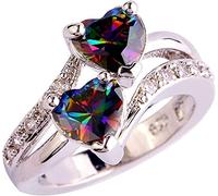 Rubu22a Rainbow Engagement Girls Heart Double Ring Women's Ring Eternal Rings 63 mm, Seven Colors, 10