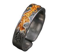 Rubu22a Simple and indifferent style, male Thai silver ring, old couple, fashion personality, retro gold opening, can adjust the ring anime, khaki, One Size