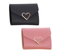 Rubu22a Small Wallets for Women Heart Shaped Card Holder Metal Trifold Wallets for Women, Pink + Black, standard size, Casual