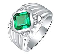 Rubu22a Square Blue Green Zircon Ring Fashion Male Personality Imitation Tourmaline Ring Ringer Tank Top, Green, One Size