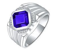 Rubu22a Square Blue Green Zircon Ring Fashion Male Personality Imitation Tourmaline Ring Ringer Tank Top, blue, One Size