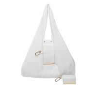 Rubu22a Tote Bag with Keychain, Foldable Tote Bag, Expandable Mini Leather Bags with Key Ring, Portable Handbag for Daily Getting, White, murders