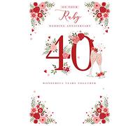 Ruby 40th Anniversary Card Champagne Foil Finish Lovely Verse